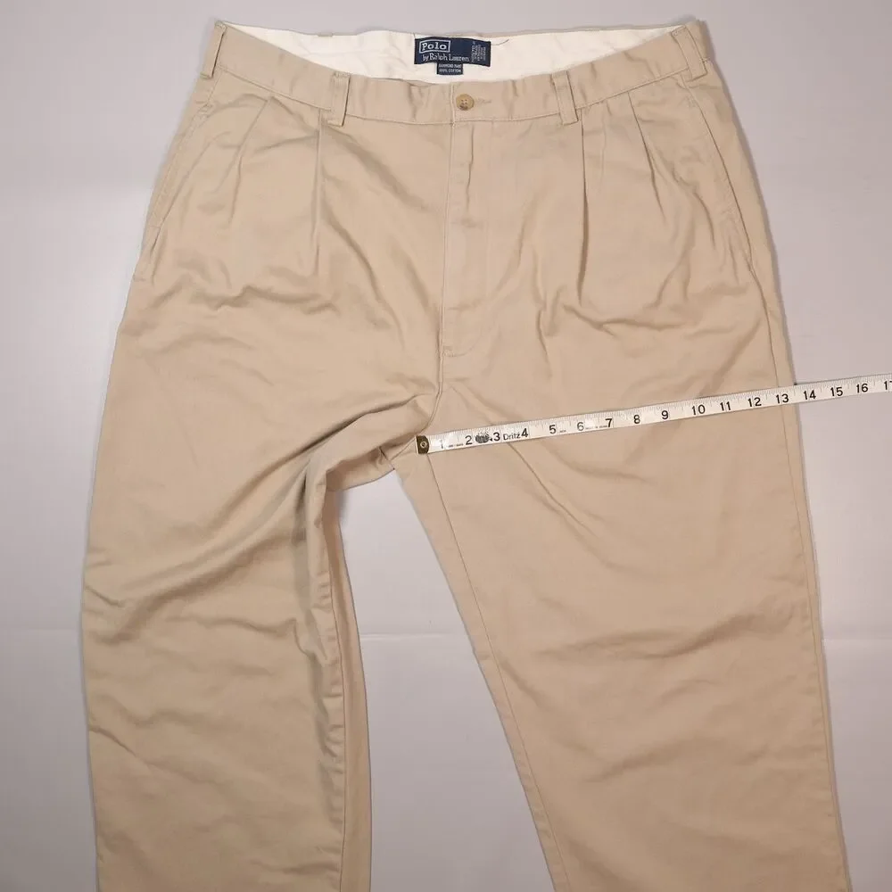 VTG Polo Ralph Lauren Hammond Pants Beige Straight Pleated Trousers Mens 36x30
